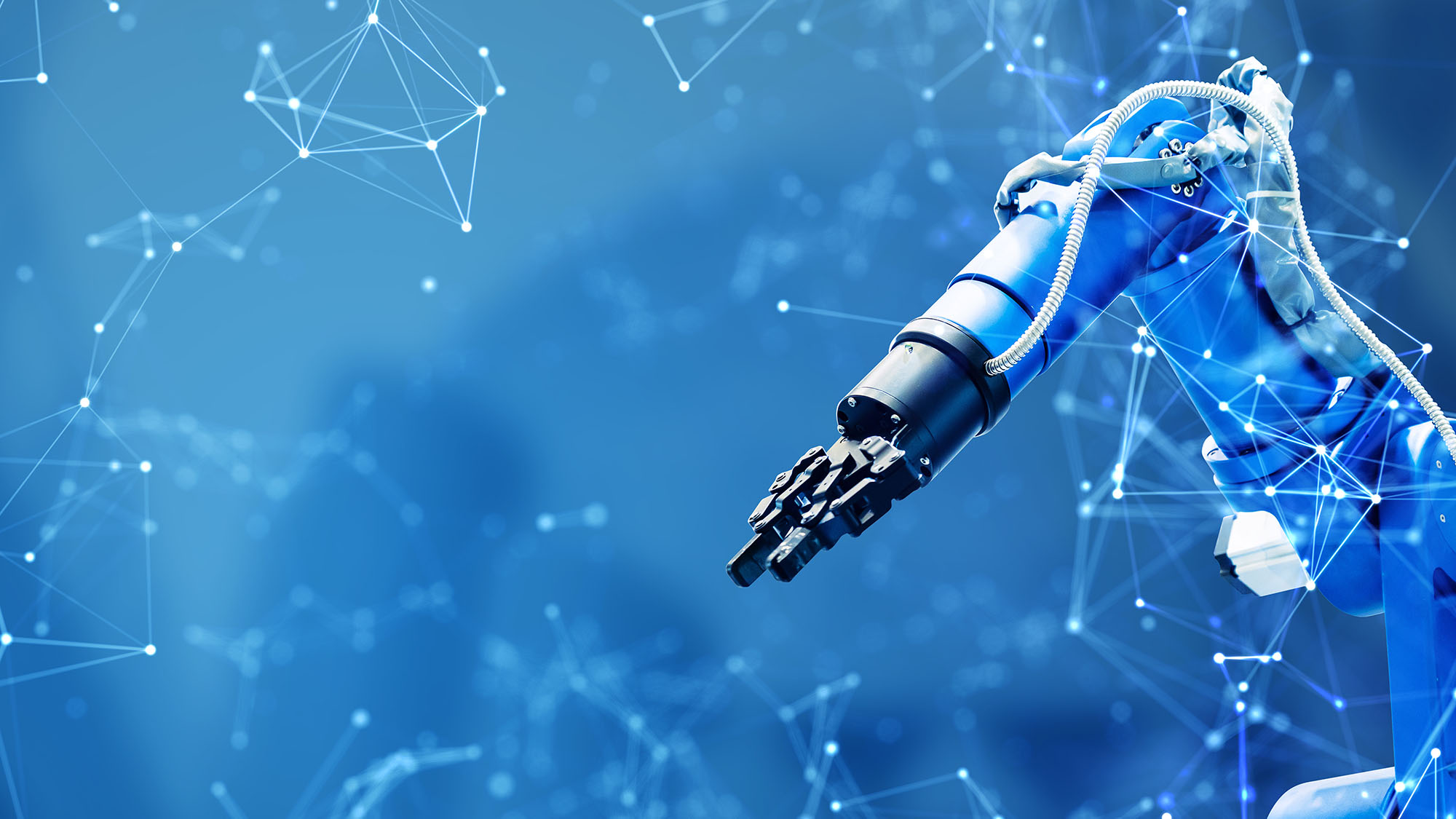 cánh tay robot màu xanh